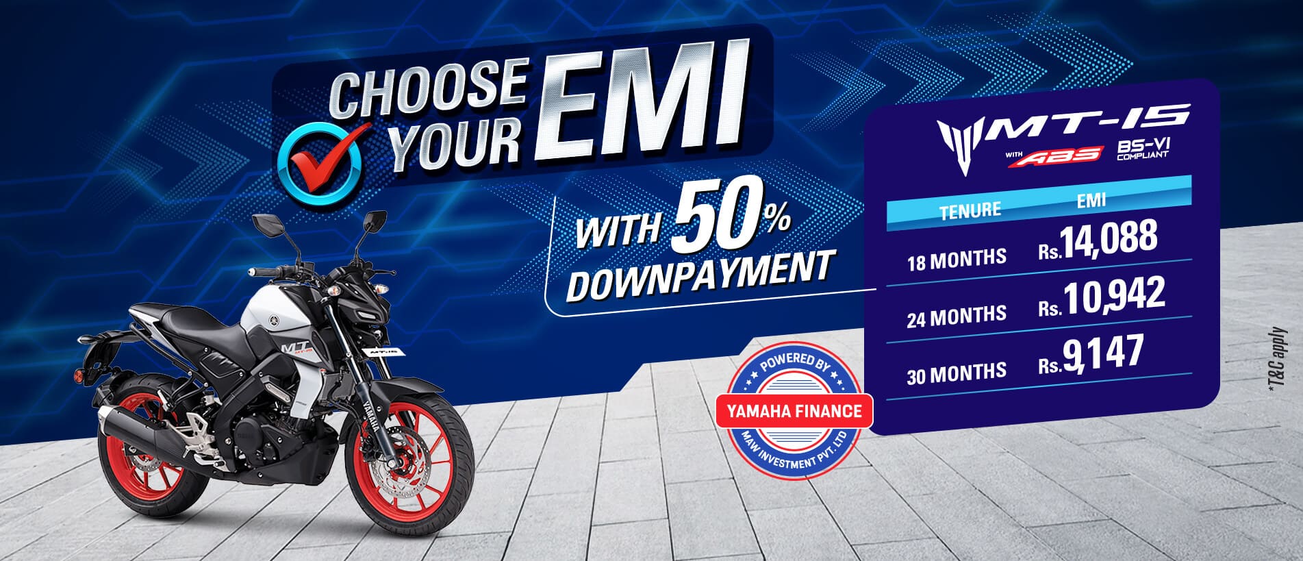 Yamaha Finance Choose Your EMI MT15 BS6