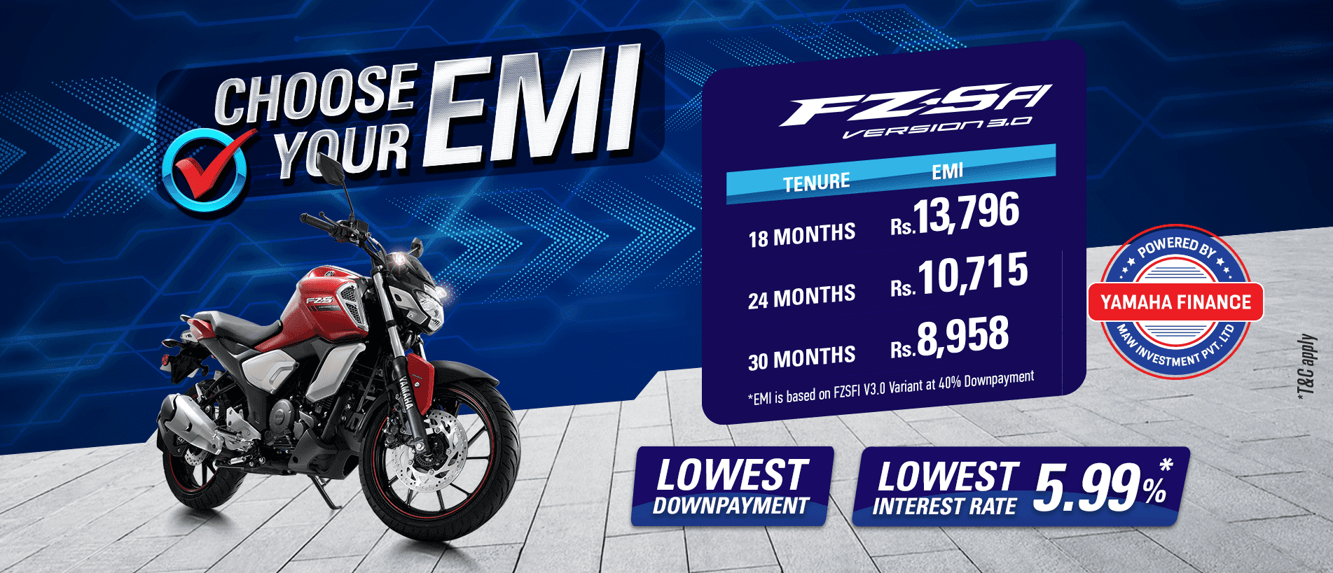 yamaha Choose Your EMI FZS V3 BS6